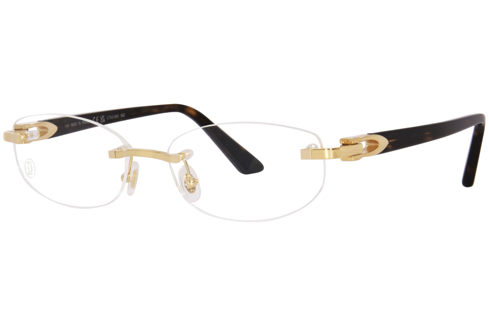 Cartier Core Range CT0318O 002 Eyeglasses Gold Havana Rimless 52 16 140