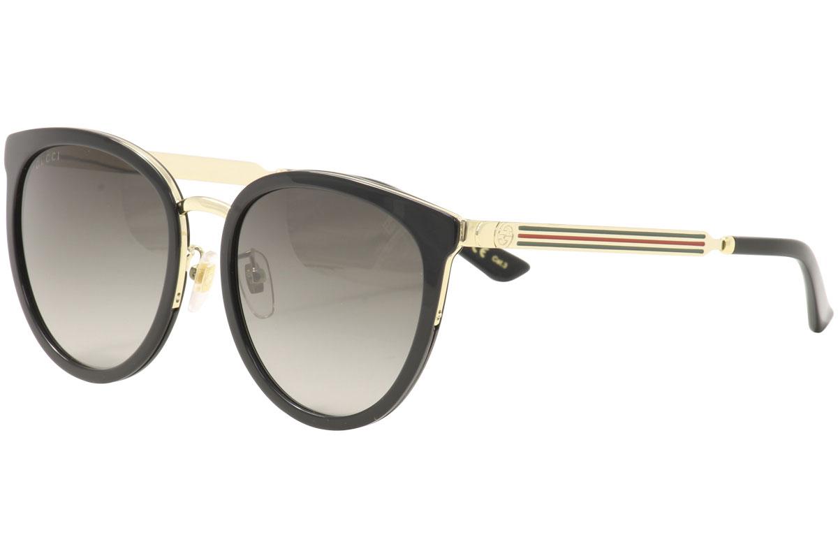 Gucci Women's GG0077SK 001 Black/Gold Round Sunglasses 56mm 
