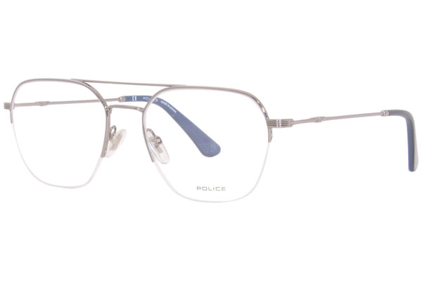 Police VPLD02 Eyeglasses Men's Semi Rim Stainless Steel Pilot Optical Frame