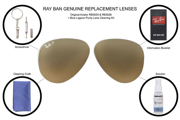  Ray Ban Original Aviator RB3025 Sunglasses Genuine Replacement Lenses w/Kit 