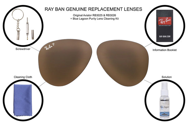  Ray Ban Original Aviator RB3025 Sunglasses Genuine Replacement Lenses w/Kit 