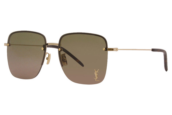 Saint Laurent Gold/Green Rimless Shield Unisex Sunglasses at FORZIERI