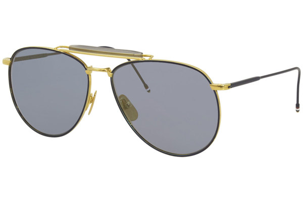 Thom Browne TB-015-LTD-NVY-GLD Sunglasses Yellow Gold-Matte Navy/Dark Blue  Lens