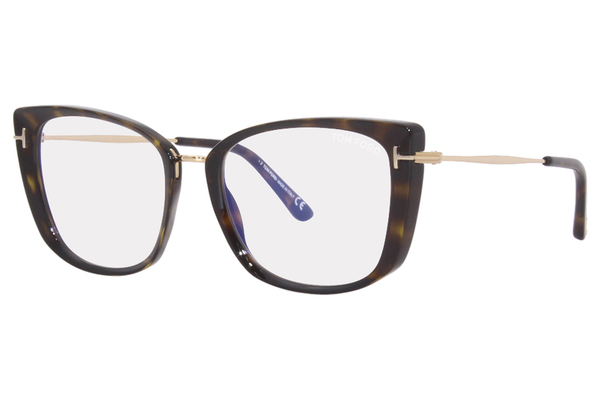 Tom Ford TF5816-B 052 Eyeglasses Women's Shiny Dark Havana/Blue Block 53mm  