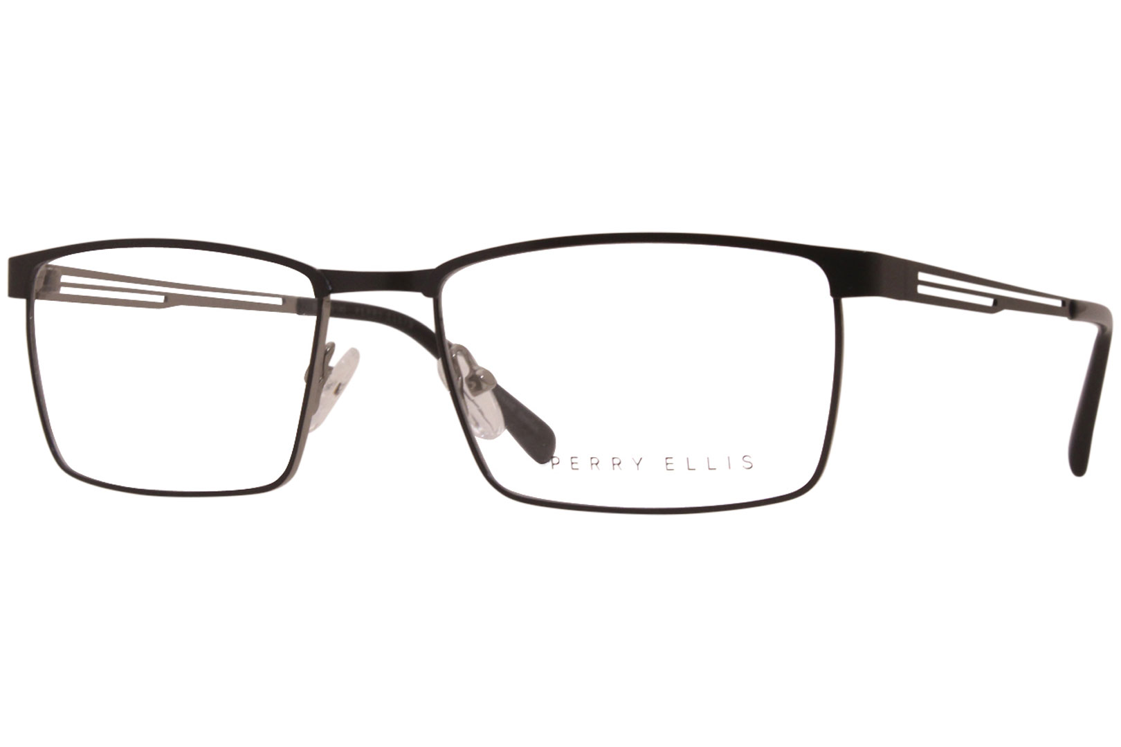 Perry Ellis Mens 54-18-140 Black authentic and Brushed Silver Prescr Glasses Add UR Lenses