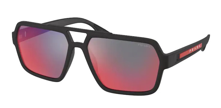 Prada Linea Rossa SPS01X DG008F Sunglasses Men's Black Rubber/Blue/Red 59-16-145 | EyeSpecs.com