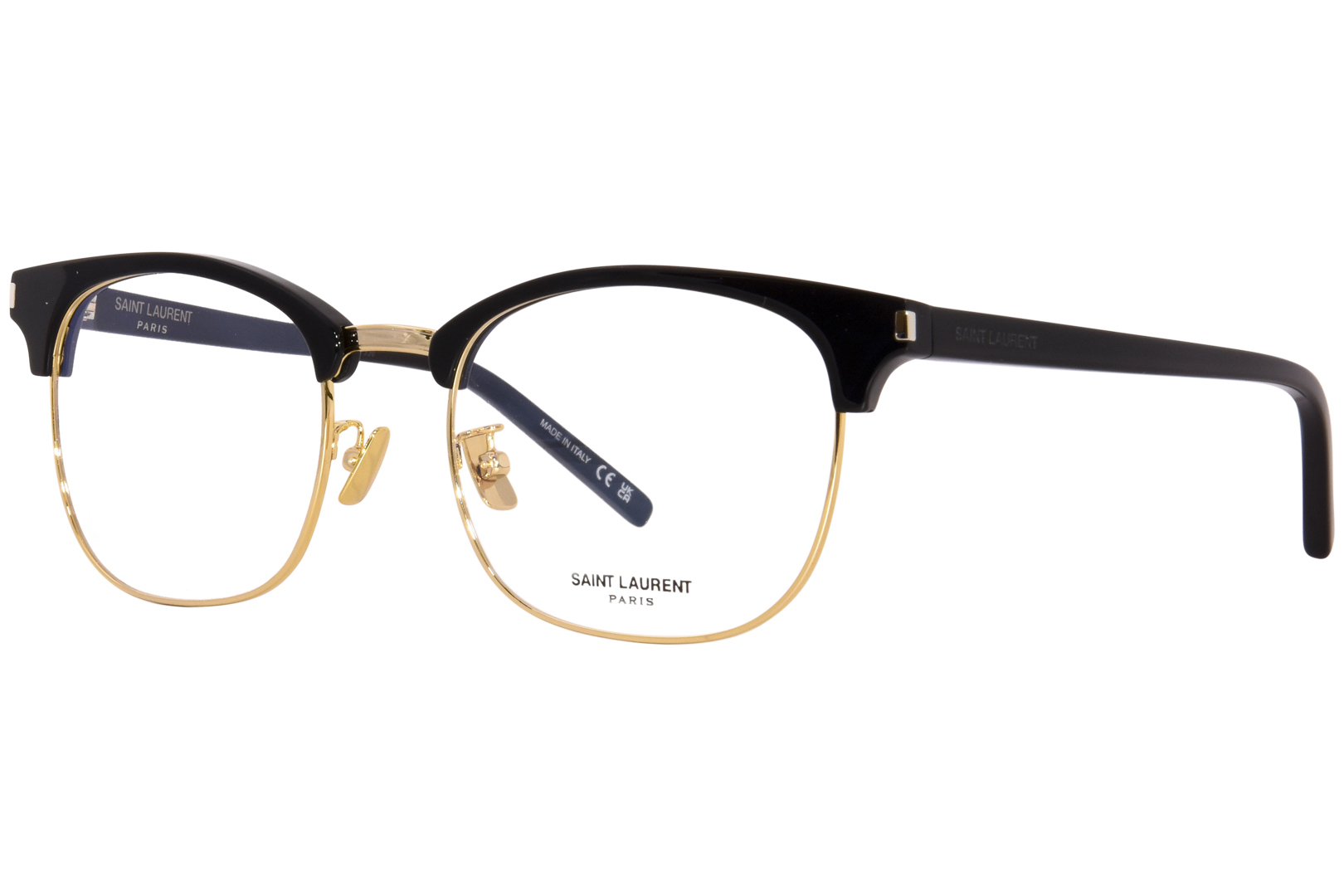 Saint Laurent Classic SL 104/F 002 Eyeglasses Men's Black/Gold Full Rim  54mm | EyeSpecs.com