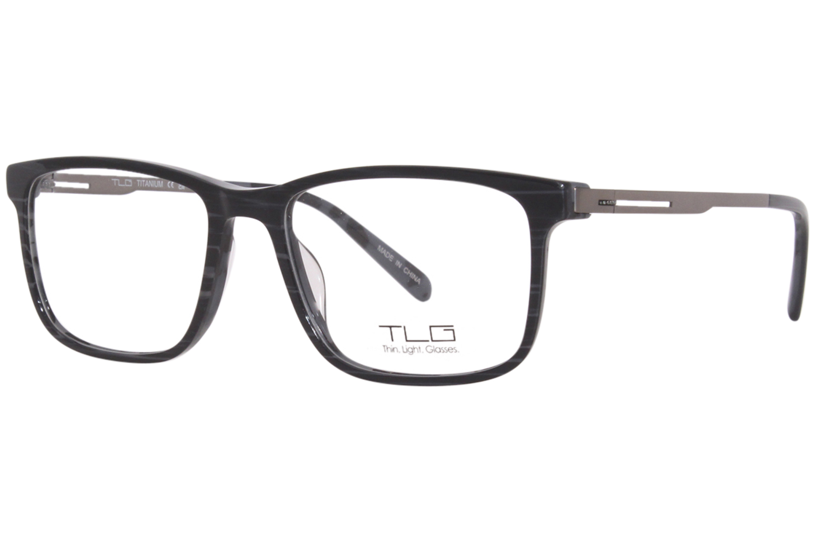 TLG Thin Light Glasses NU044 C01 Eyeglasses Men's Black Striation Full ...