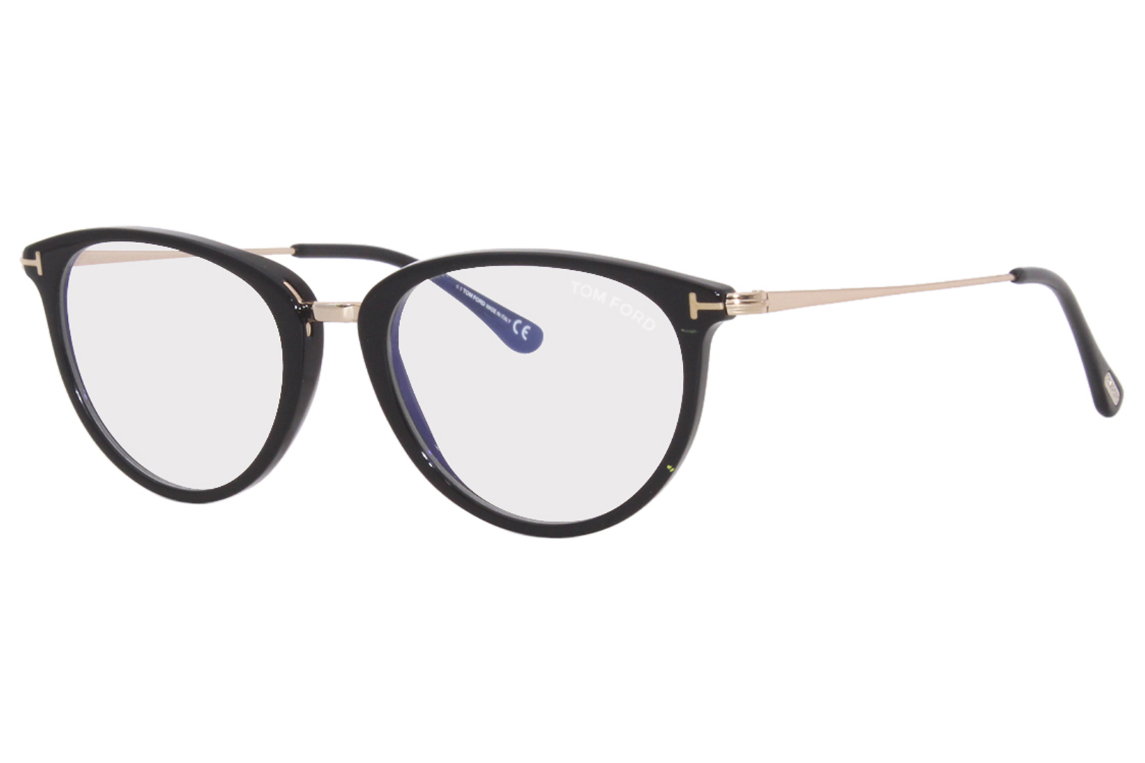 Tom Ford TF5640-B 001 Eyeglasses Women's Shiny Black/Blue Block Full Rim  51mm 