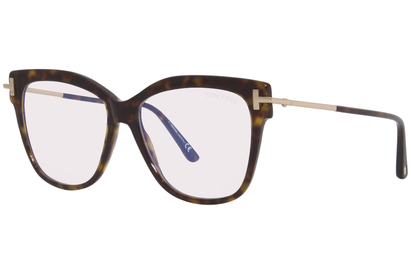 Tom Ford TF5704-B 052 Eyeglasses Women's Shiny Havana/Blue Block Full Rim  54mm 