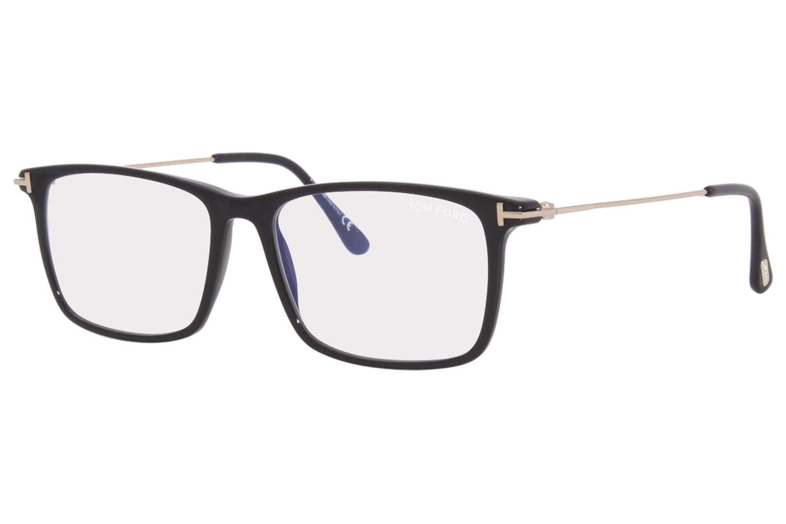 Tom Ford TF5758-B 001 Eyeglasses Men's Shiny Black/Blue Block Full Rim  56-16-145