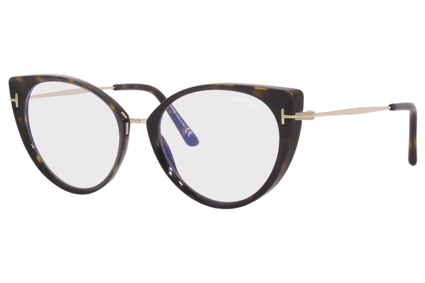 Tom Ford TF5815-B 052 Eyeglasses Women's Shiny Dark Havana/Blue Block  54-18-140 