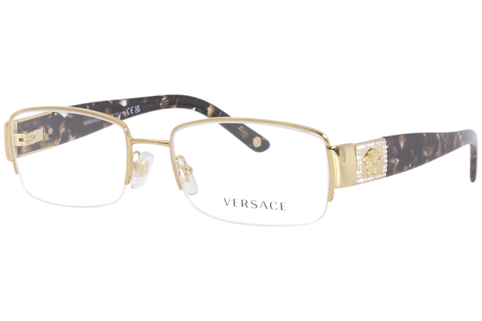 Versace Eyeglasses Ve1175 B 1002 Gold Brown Half Rim Optical Frame