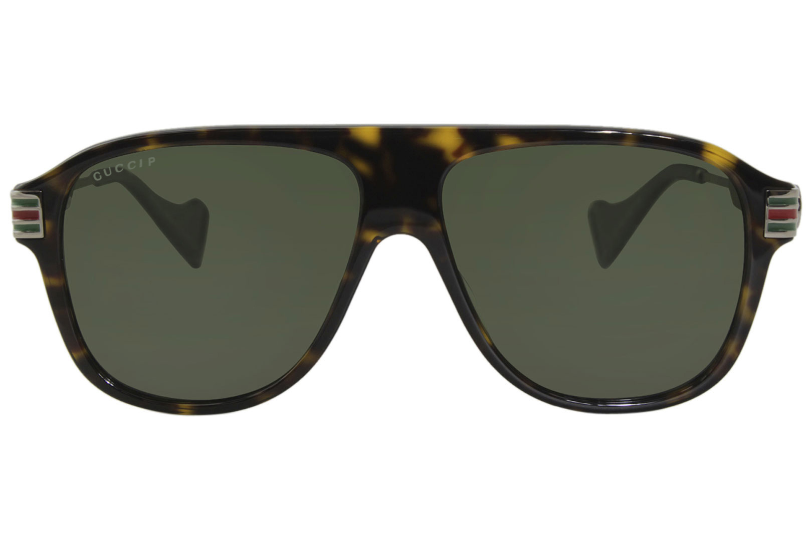 Gucci Gg0587s 002 Sunglasses Men S Havana Silver Green Lenses Polarized Pilot