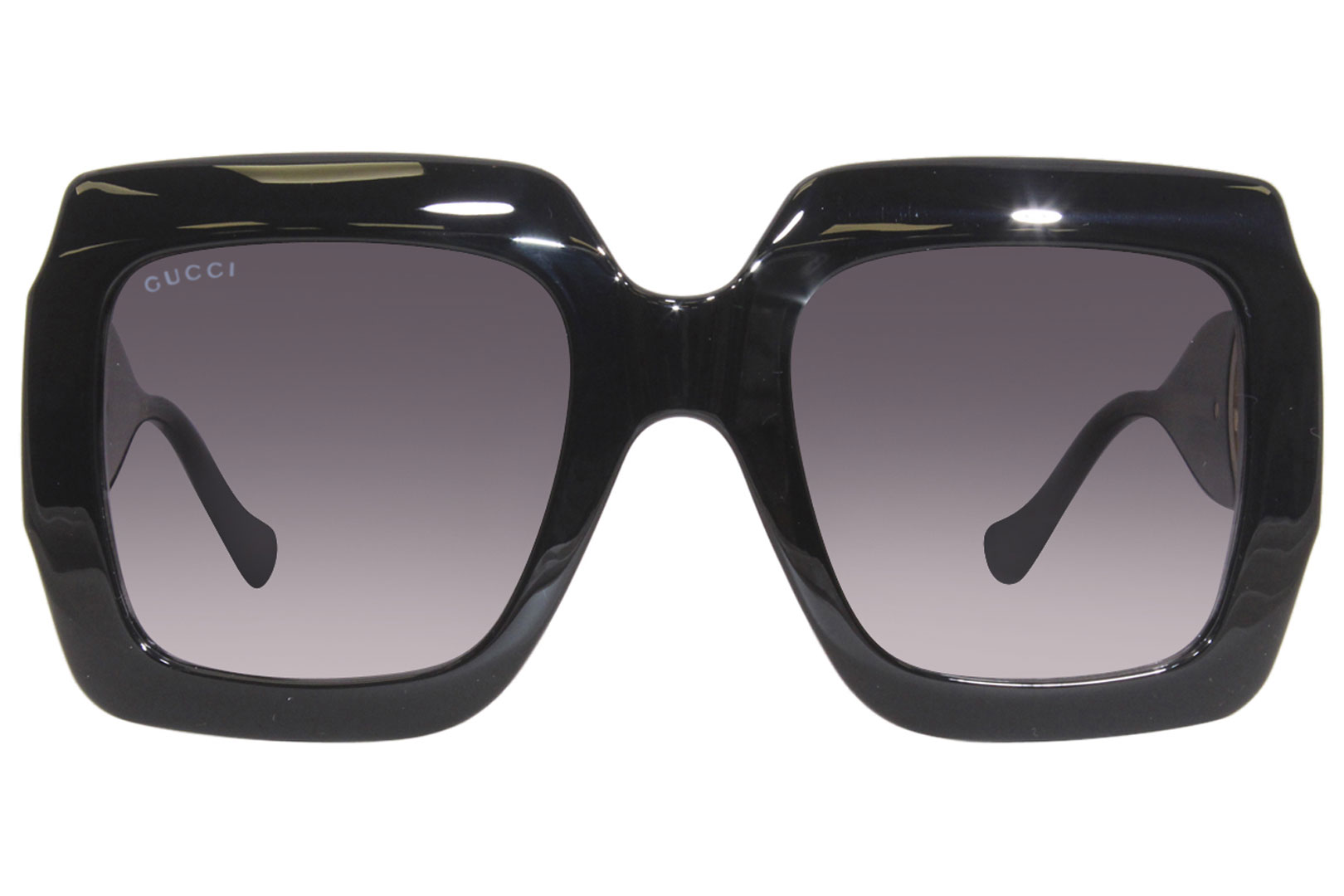 Gucci GG1022S 006 Sunglasses Women's Black/Gold Logo/Grey Gradient 54 ...
