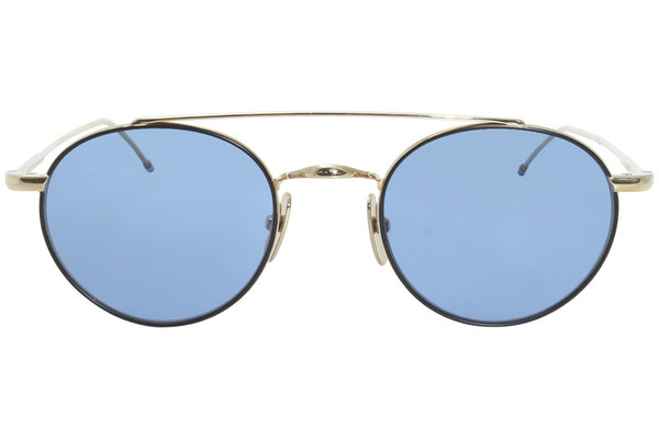 Thom Browne New York TB-101-D-T-BLK-GLD Sunglasses Black Iron-12K Gold/Blue  Lens