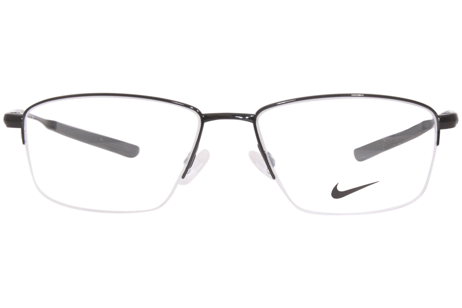 Nike 6045 001 Titanium Eyeglasses Men's Black Semi Rim Rectangle Shape ...