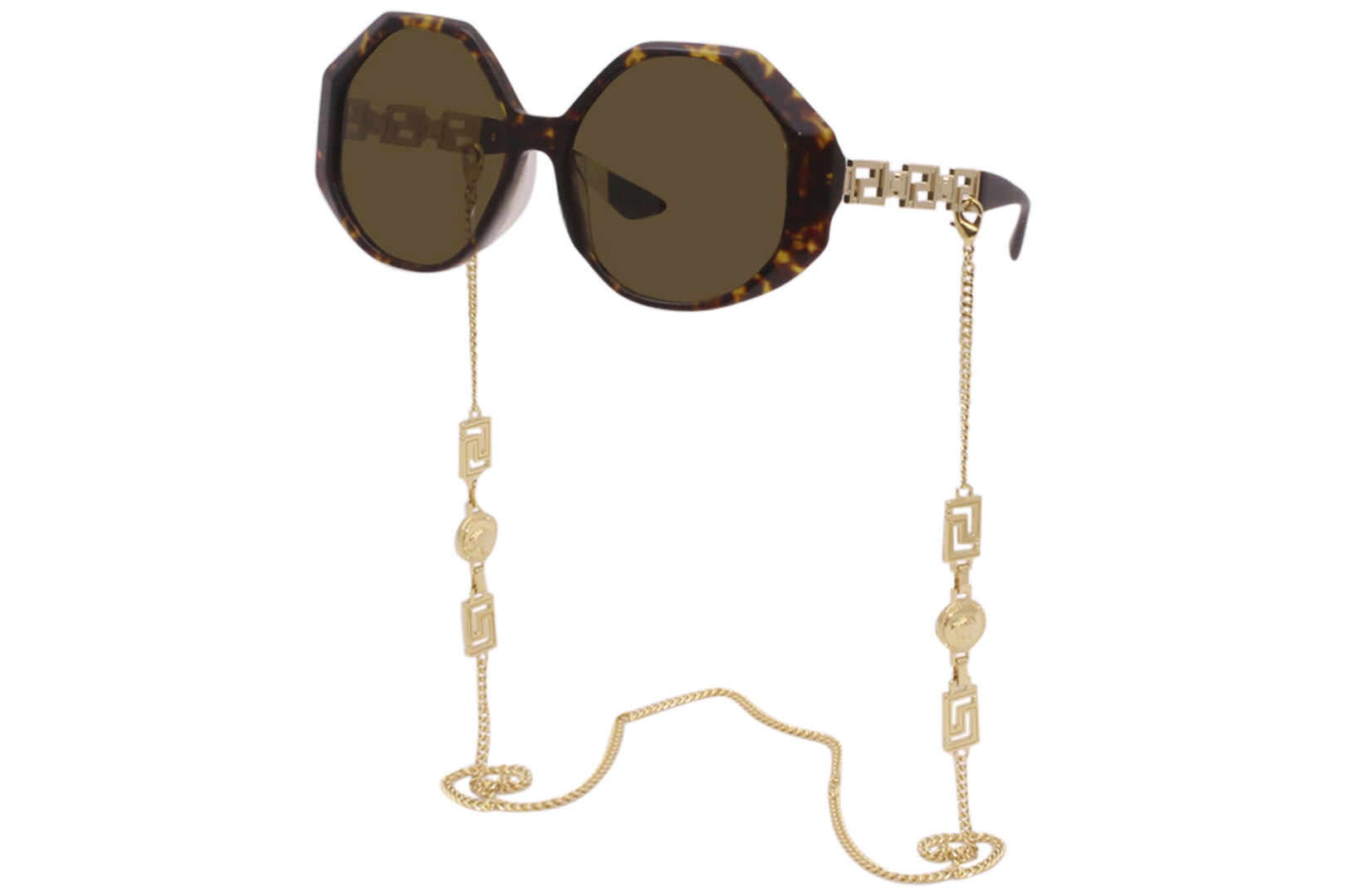 Versace Sunglasses 4395 534673 Havana Dark Brown w Detachable Gold Medusa Chain