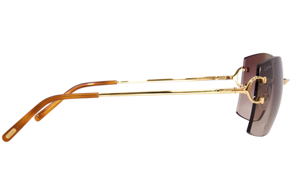 Cartier Rimlesssun CT0009RS 001 Sunglasses Gold Brown Gradient Square Shape 57mm