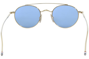 Thom Browne New York TB-101-D-T-BLK-GLD Sunglasses Black Iron-12K Gold/Blue  Lens
