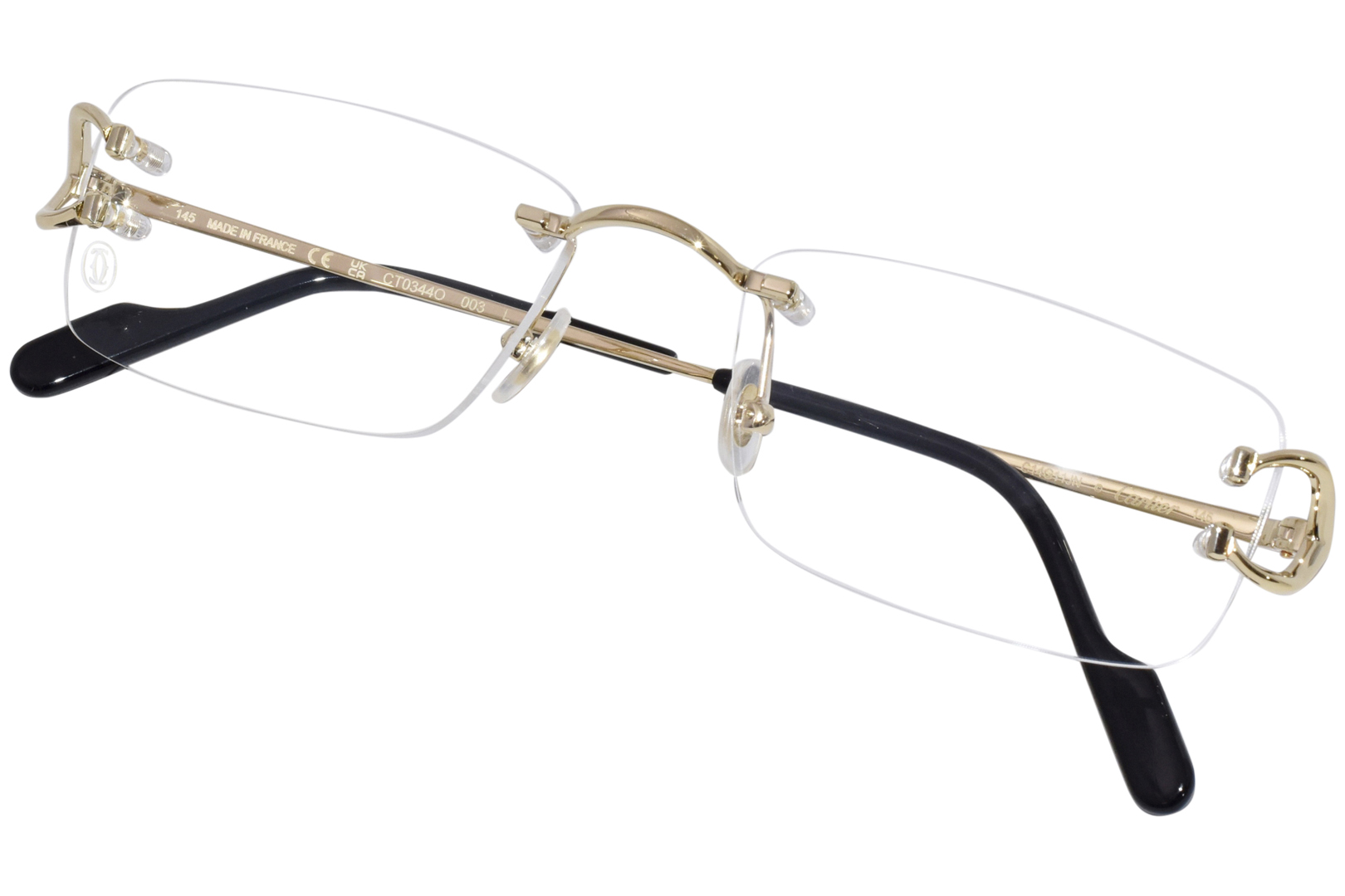 Cartier Core Range CT0344O 001 Eyeglasses Gold Black Rimless 53 18