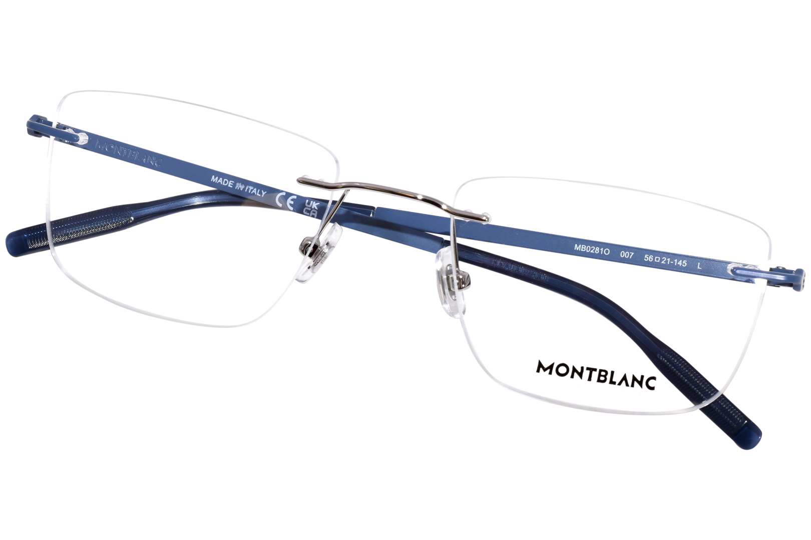 Mont Blanc MB0281O 007 Eyeglasses Men's Silver/Light Blue Rimless 56-21 ...