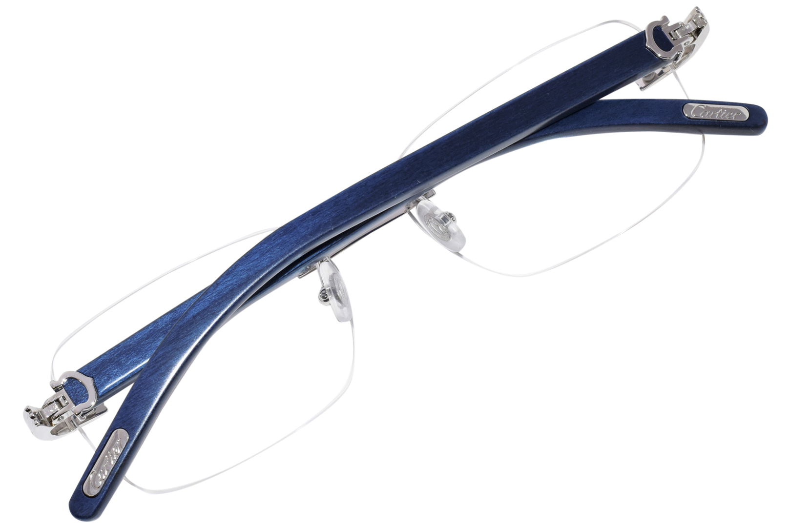 Cartier Exception CT0286O 005 Wood Eyeglasses Silver/Blue Rimless 56-17 ...