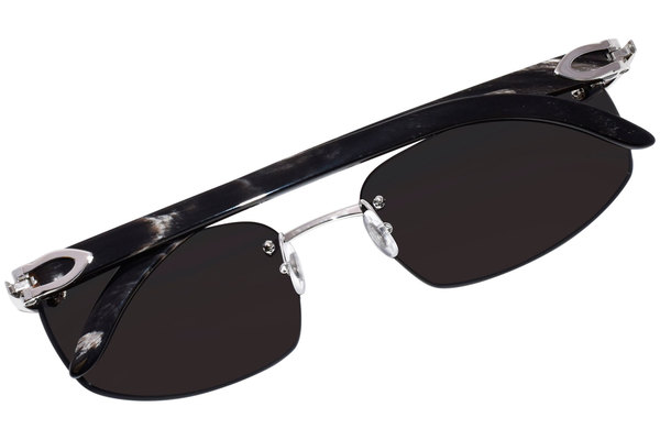 Cartier Exception CT0046S 001 Sunglasses Silver Genuine Grey Horn Silver Mirror