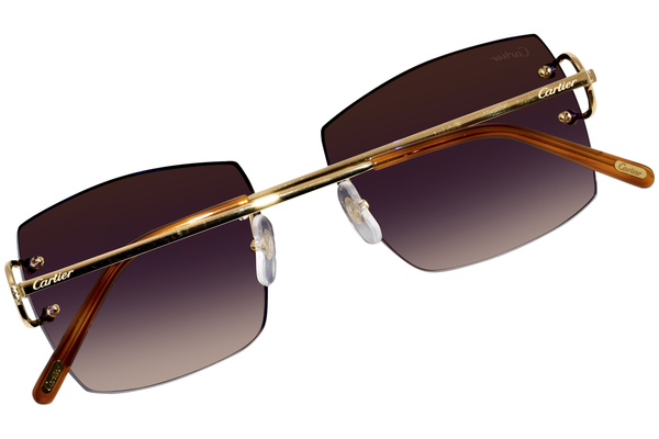 Cartier Rimlesssun CT0009RS 001 Sunglasses Gold Brown Gradient Square Shape 57mm