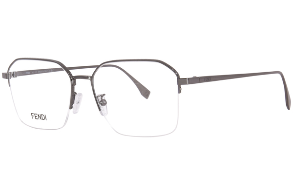 Fendi FE50051U 014 Eyeglasses Men s Shiny Palladium Semi Rim Square Shape 54mm EyeSpecs